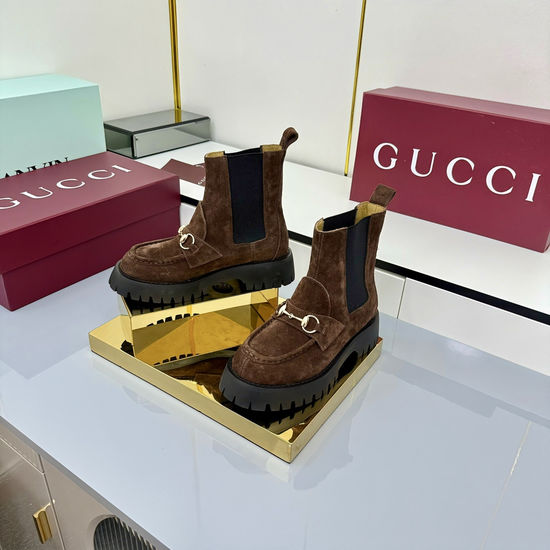Gucci Coffee Suede Ankle Boots with Horsebit Accent