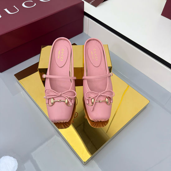 Gucci Leather Horsebit Bow Ballet Flats with Adjustable Straps