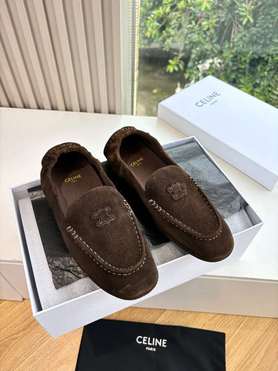 Celine Suede Leather Loafers Classic Comfortable Casual Daily Shoes