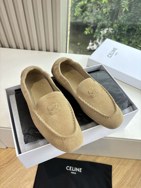 Celine Suede Leather Loafers Classic Comfortable Casual Daily Shoes