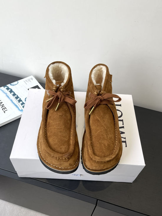 Loewe Suede Wool Lined Ankle Boots Casual Comfortable Shoes