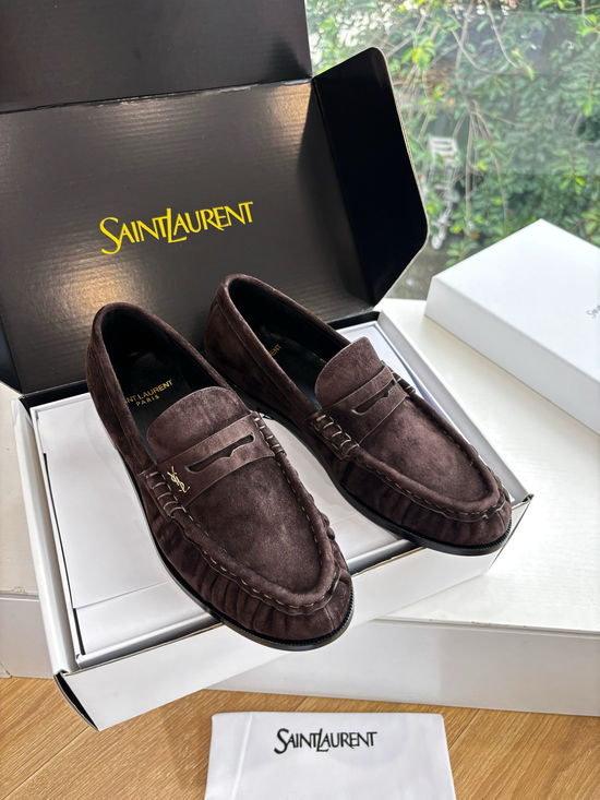 Yves Saint Laurent Embossed Logo Leather Slip-on Loafer Mules