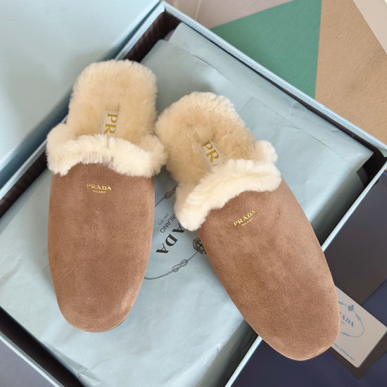 Prada Elegant Suede Pointed Toe Slip On Casual Mules