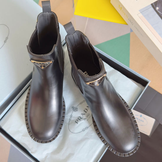 Prada Premium Leather Platform Chelsea Ankle Boots