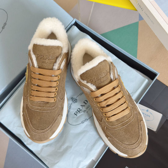 Prada Fleece Lined Chunky Sole Casual Leather Sneakers