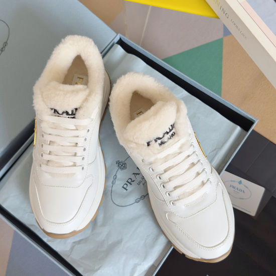 Prada Fleece Lined Chunky Sole Casual Leather Sneakers