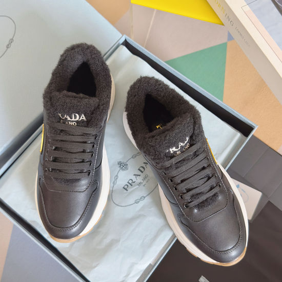 Prada Fleece Lined Chunky Sole Casual Leather Sneakers
