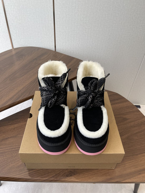 UGG Suede Faux Fur Lined Slip-On Ankle Snow Boots Black