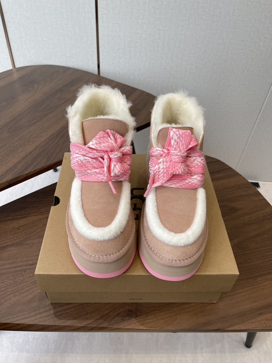 UGG Suede Faux Fur Lined Slip-On Ankle Snow Boots Pink