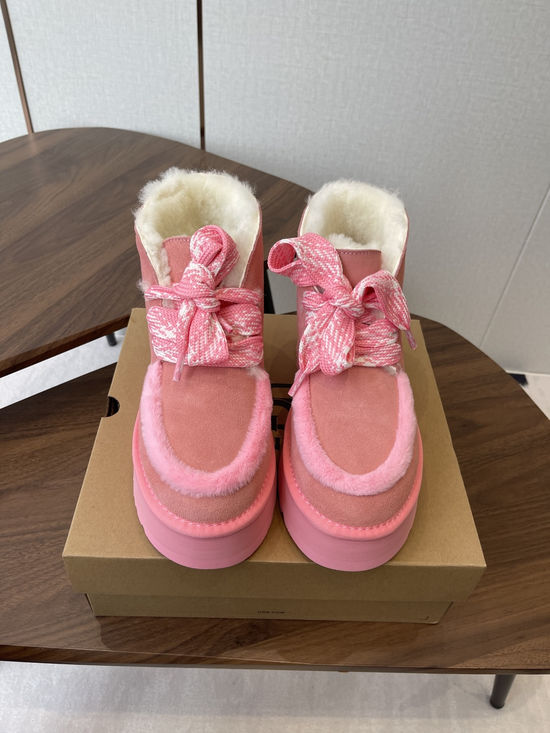 UGG Suede Faux Fur Lined Slip-On Ankle Snow Boots Rose