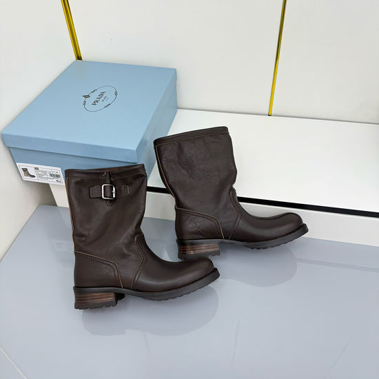 Prada Thick Sole Leather Martin Boots Anti-slip Comfortable