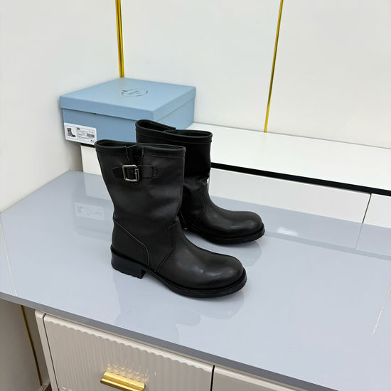 Prada Thick Sole Leather Martin Boots Anti-slip Comfortable