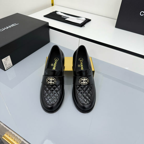 Chanel Patent Leather Platform Loafers With Thick Heel