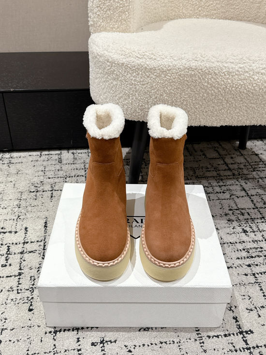 Prada Suede Fleece Lined Non Slip Platform Winter Boots