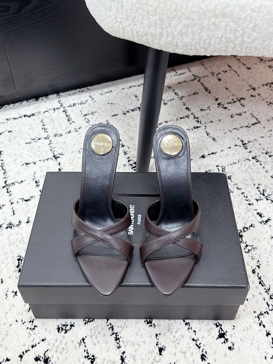 Yves Saint Laurent Cross Strap Logo Detail Stiletto Heel Slide Shoes