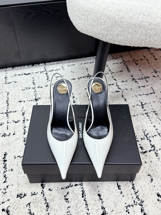 Yves Saint Laurent Pointed Toe Kitten Heel Leather Sandals