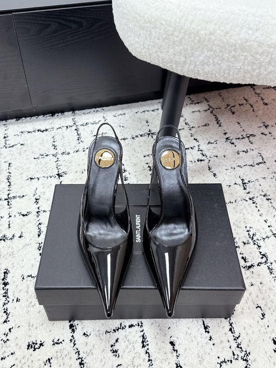 Yves Saint Laurent Pointed Toe Kitten Heel Leather Sandals