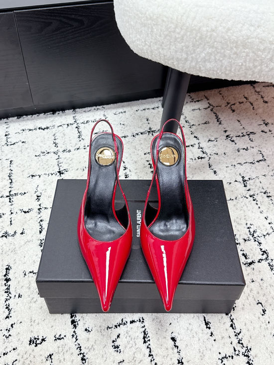 Yves Saint Laurent Pointed Toe Kitten Heel Leather Sandals