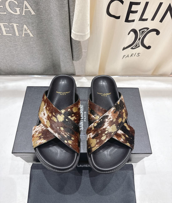 Fendi Cross Strap Slip On Sandals with Decorative Buckle