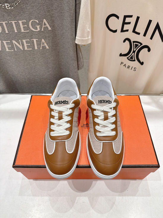 Hermes Suede Leather Color Block Lace Up Casual Sneakers