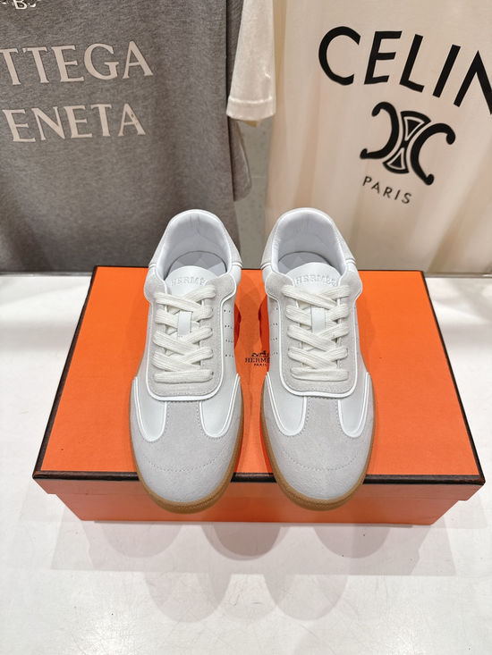 Hermes Suede Leather Color Block Lace Up Casual Sneakers