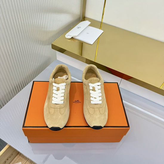 Hermes Suede Leather Low Top Retro Casual Sneakers