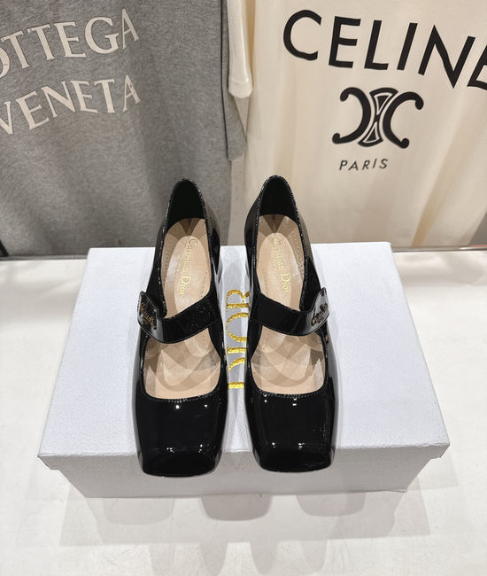 Christian Dior CD Square Toe Block Heel Mary Jane Shoes Comfortable