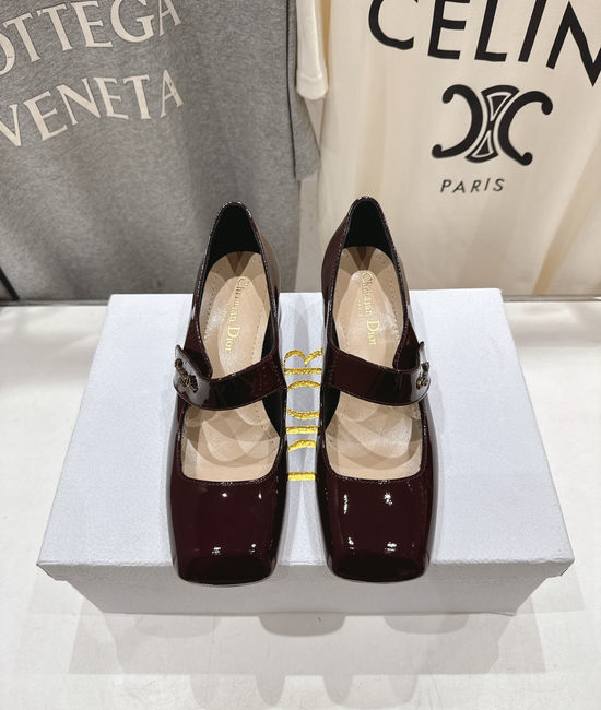 Christian Dior CD Square Toe Block Heel Mary Jane Shoes Comfortable