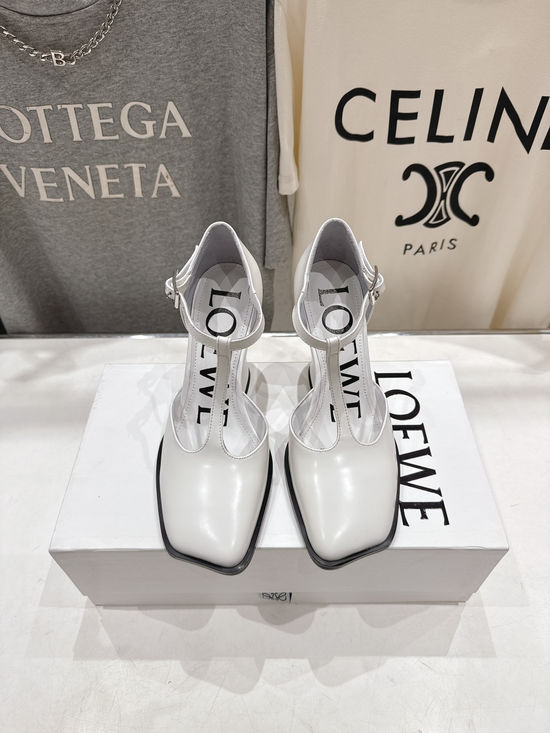 Loewe Cowhide High Heel Mary Jane Sandals Soft Sheepskin Lined Shoes