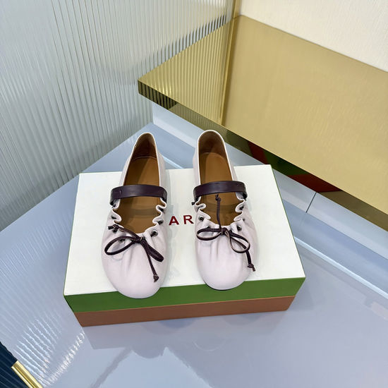 Marni Ruched Bow Ballet Flats Sweet Classic Round Toe Shoes