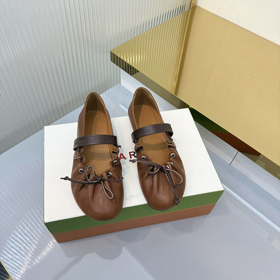 Marni Ruched Bow Ballet Flats Sweet Classic Round Toe Shoes
