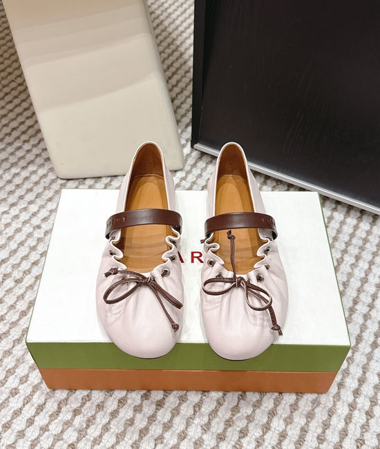 Marni Bow Decor Leather Ballet Flats