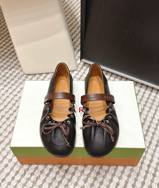 Marni Bow Accent Leather Ballet Shoes