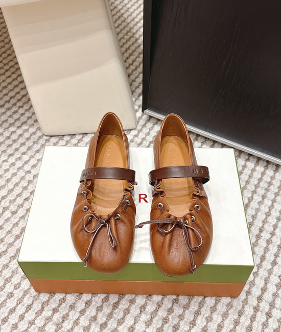 Marni Bow Accent Leather Ballet Shoes