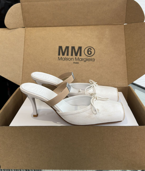 Maison Margiela Vintage Square Toe Bow Kitten Heel Mule Shoes