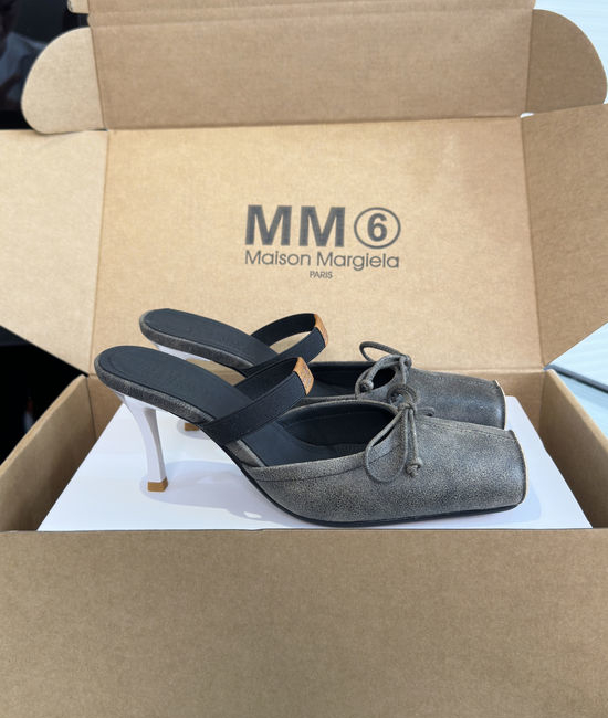 Maison Margiela Vintage Square Toe Bow Kitten Heel Mule Shoes