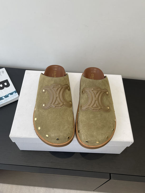 Celine Sheepskin Lined Suede Clogs Soft Non Slip Sole