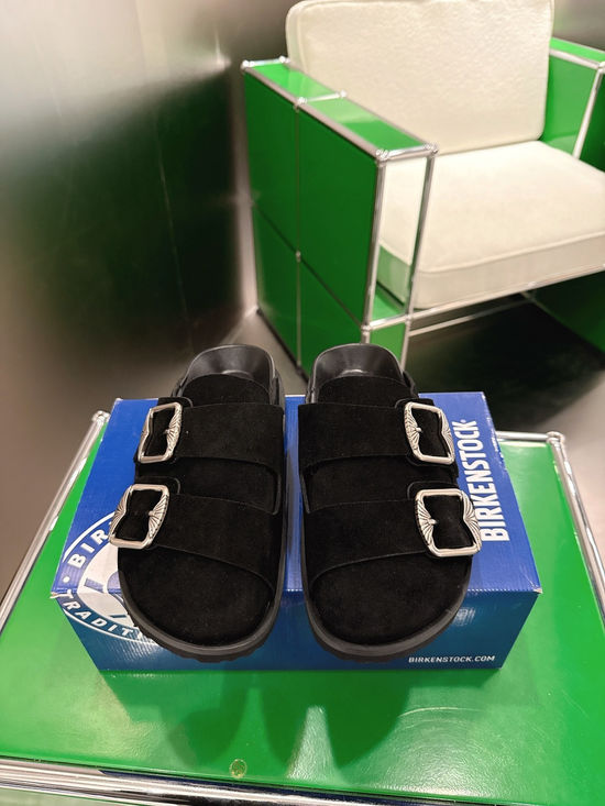 Birkenstock Suede Adjustable Buckle Platform Clog Mules Shoes