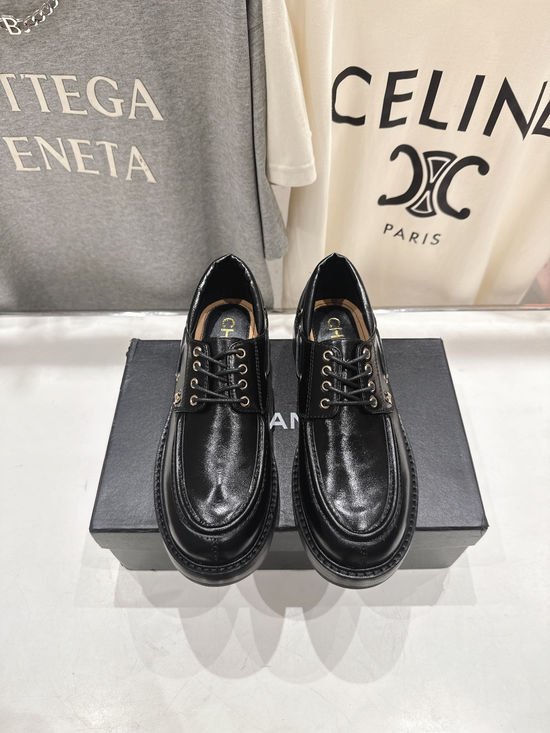 Chanel Thick Sole Lace-up Loafers Decorative Metal Buckle Casual Footwear