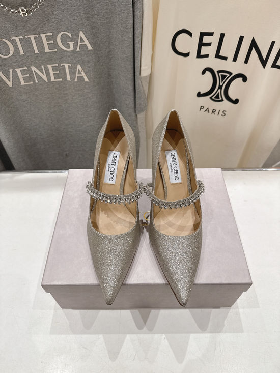 Jimmy Choo Pointed Toe Block Heel Mary Jane Dress Shoes
