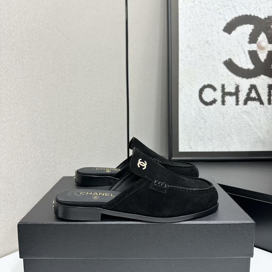 Chanel Metal Buckle Loafer Slip On Sandals With Leather Sole