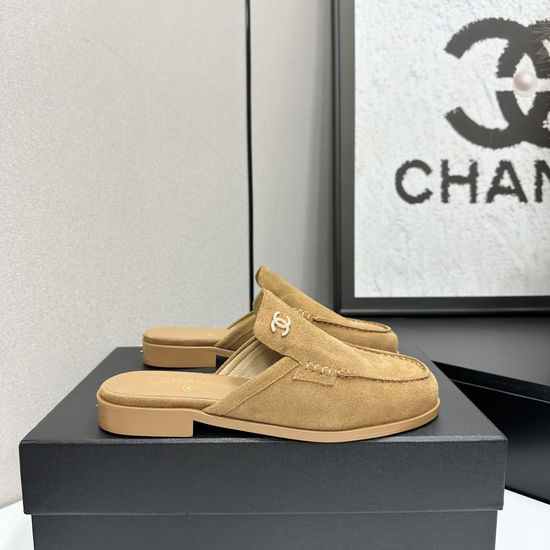Chanel Metal Buckle Loafer Slip On Sandals With Leather Sole