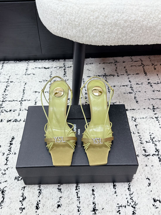 Yves Saint Laurent Cross Strap High Heel Sandals with Smooth Glossy Finish