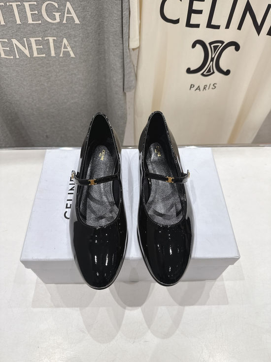 Celine Retro Style Leather Mary Jane Flat Loafer Shoes