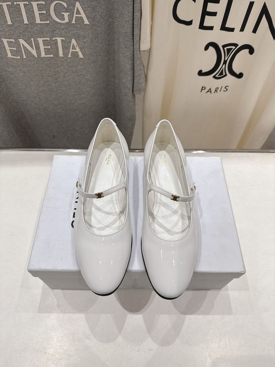 Celine Retro Style Leather Mary Jane Flat Loafer Shoes