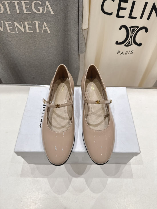 Celine Retro Style Leather Mary Jane Flat Loafer Shoes