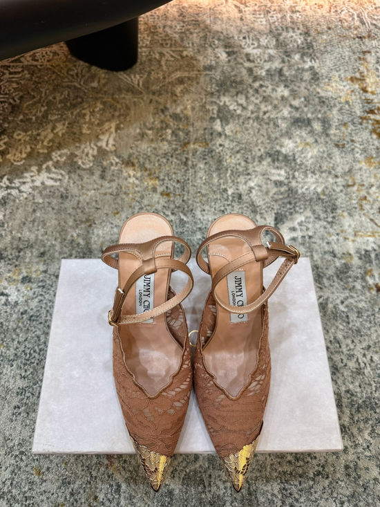 Jimmy Choo Elegant Lace Upper Sheepskin Lining High Heel Dress Shoes