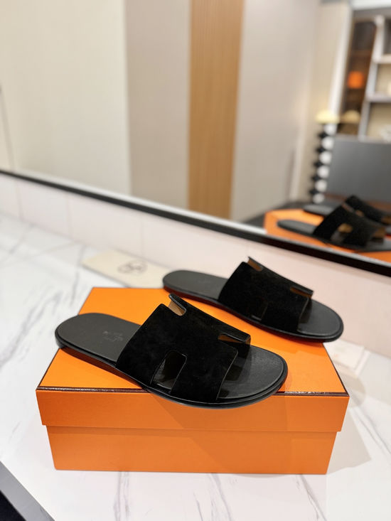 Hermes Classic Suede Leather Comfortable Slide Sandals