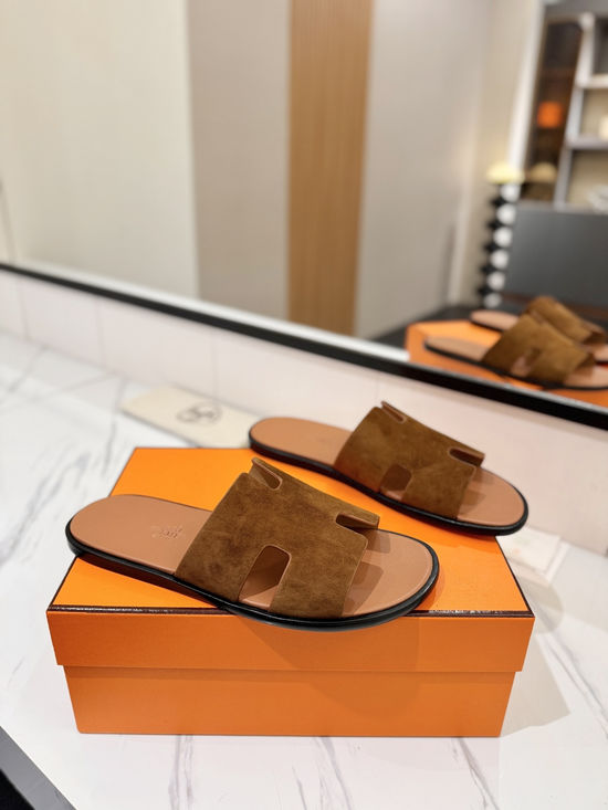 Hermes Classic Suede Leather Comfortable Slide Sandals