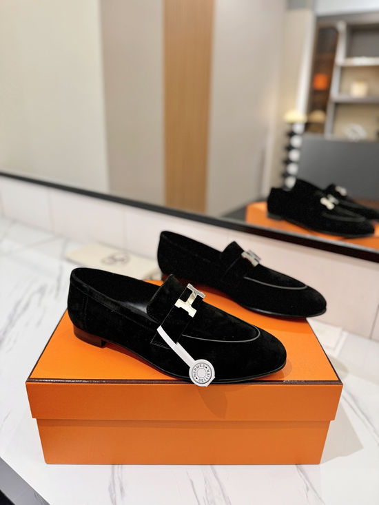 Hermes Classic Nubuck Loafers Comfortable Soft Sole Casual Shoes